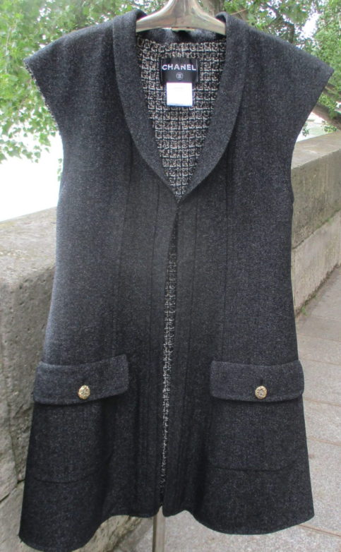 A Chanel long vest in black metallic fabric 