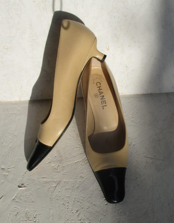 cream low heel shoes